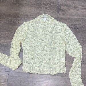 BP Nordstrom Elegant Lace Long Sleeve Top - light yellow/ lime🍋‍🟩